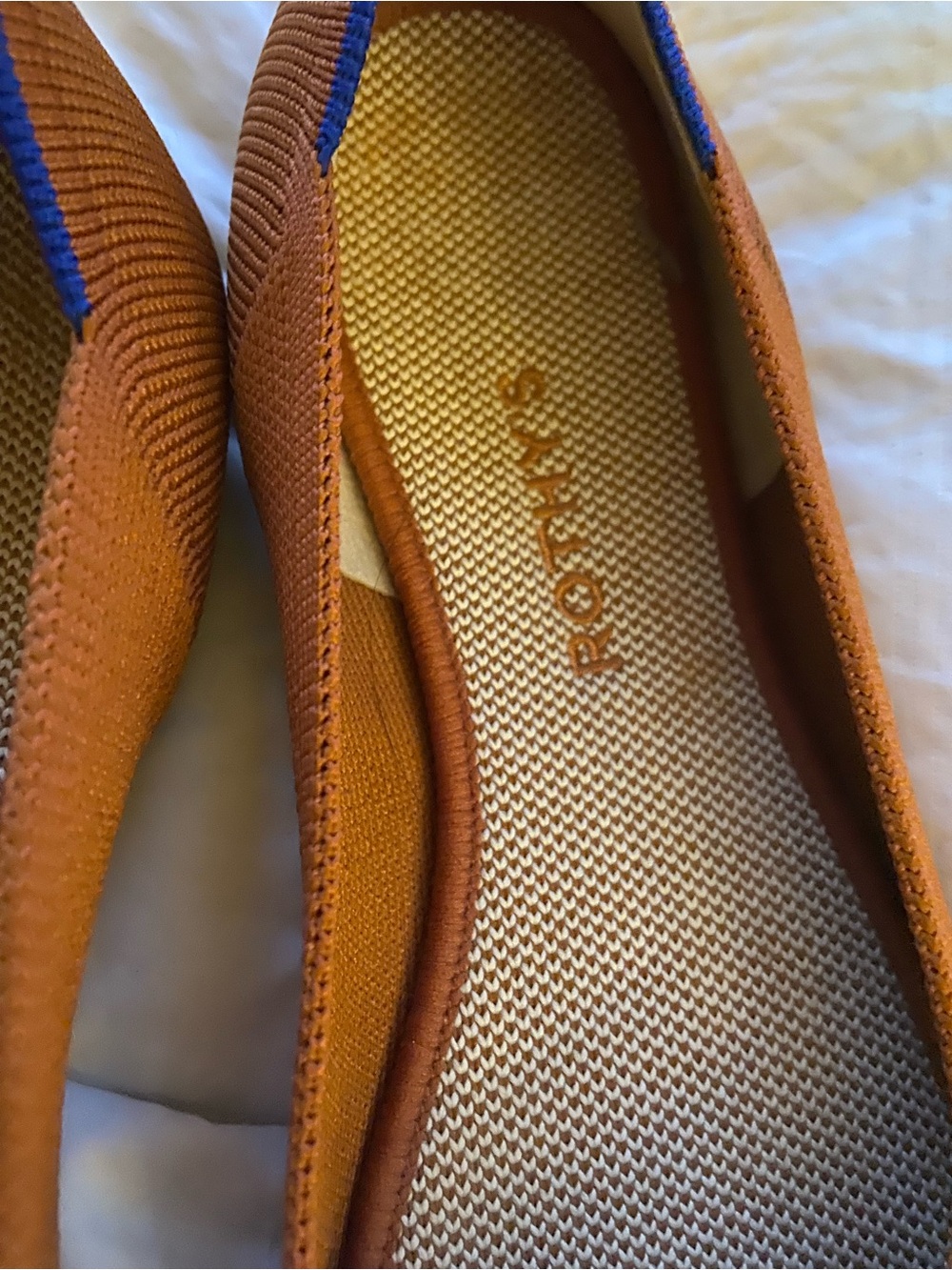 Rothy's Knit Ballet Flats in Fawn Tan with Blue Trim Retired Colorway 9.5 - Picture 14 of 14